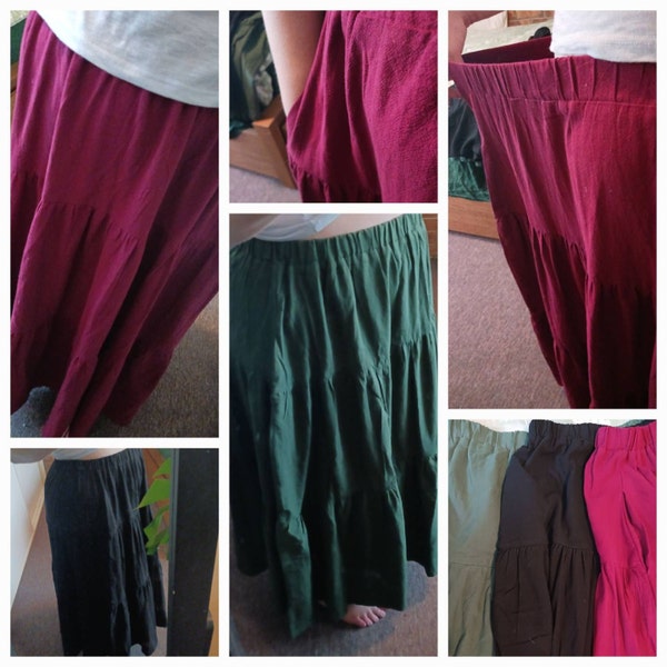 Loose Large Plaid Pockets Elastic Waist Cotton Skirts Summer main image 0