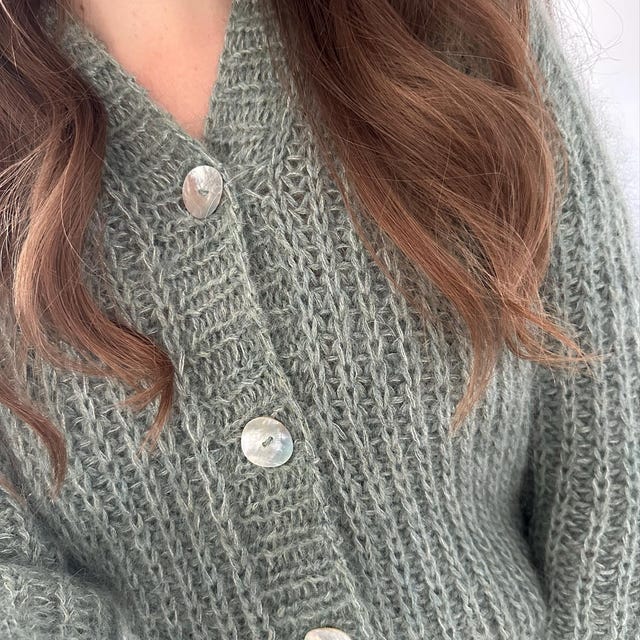 Sage Green Mohair Cardigan With Buttons, Alpaca Wool and Mohair