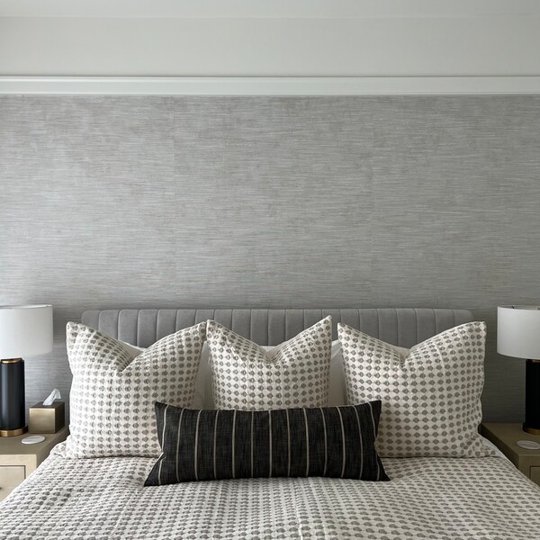 Gray Long Lumbar Pillow Cover, Extra Large Pillows for Queen, King Bed ...