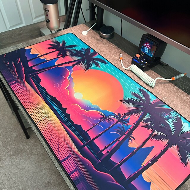 Neon Desk Mat | Retro Sunset | Retrowave, Synthwave Mouse