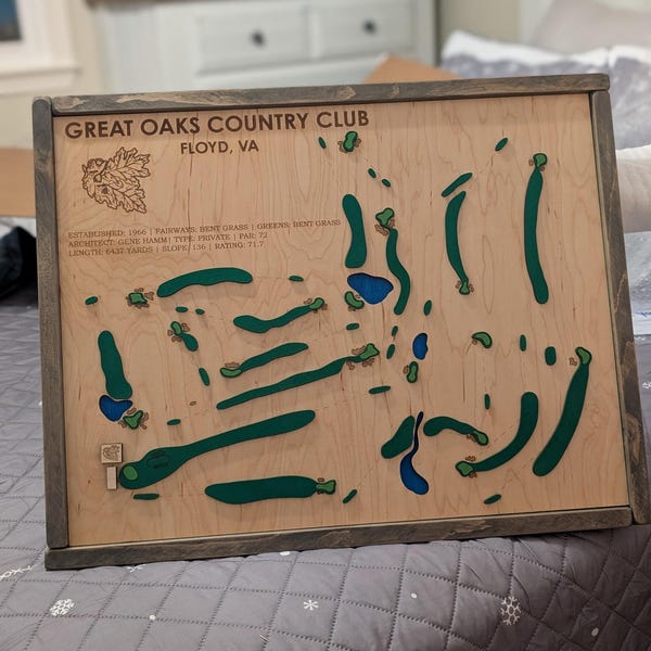 Golf Course Custom Map Laser Engraved Sign, Wooden Engraved Golf Course ...