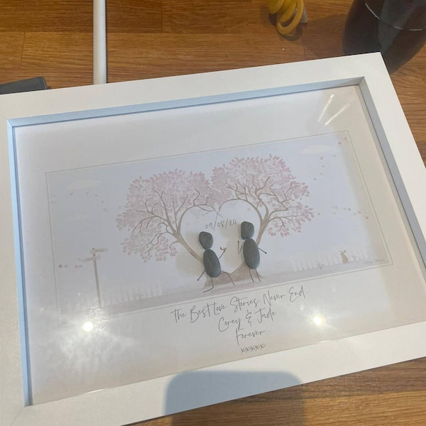 Personalised Engagement Love Tree Him & Her Pebble Picture - Framed ...