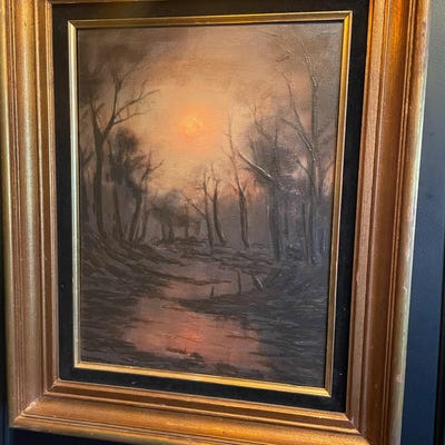 Swan Lake Dark Moody Wall Art, Antique Oil Painting, Vintage Aesthetic