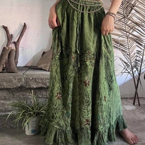 Fairy Boho Hippie Flowy Skirt, Vintage Vibe Embroidered Maxi