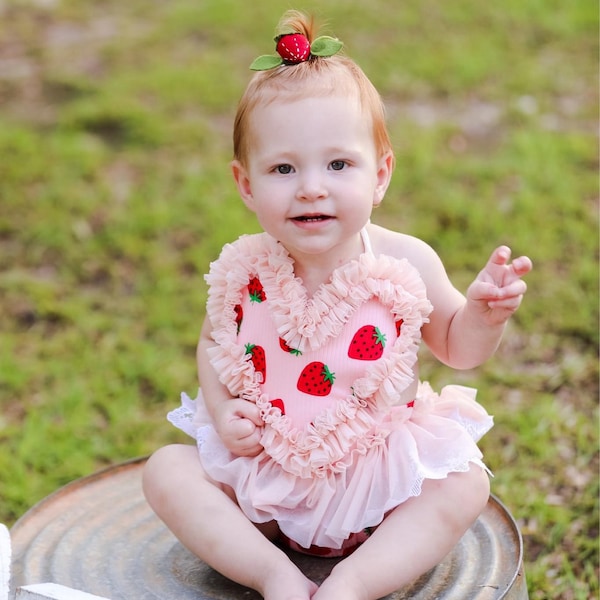 Strawberry Patchwork Short Sleeve Romper - White