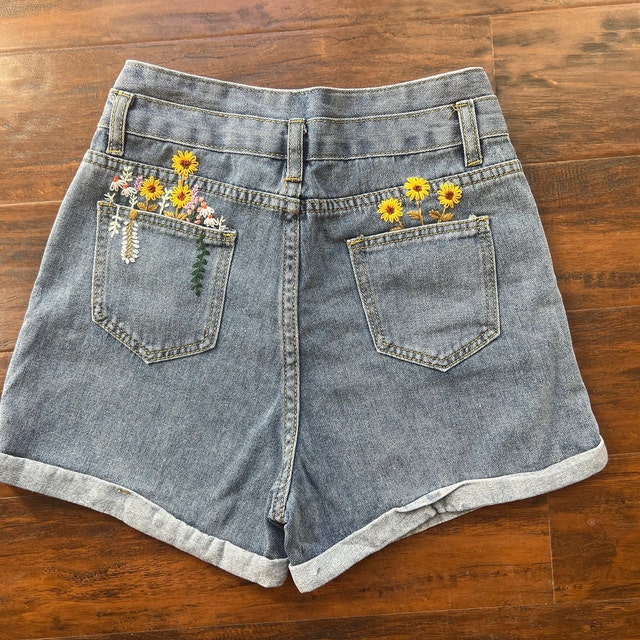 Floral Embroidered Jean Shorts Women s Gifts Beach Shorts