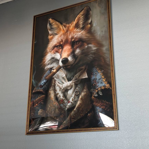 Rustic Fox Wall Art Framed - 10x10 Inch Round Canvas, Faux Wood Frame, French Country Animal Decor