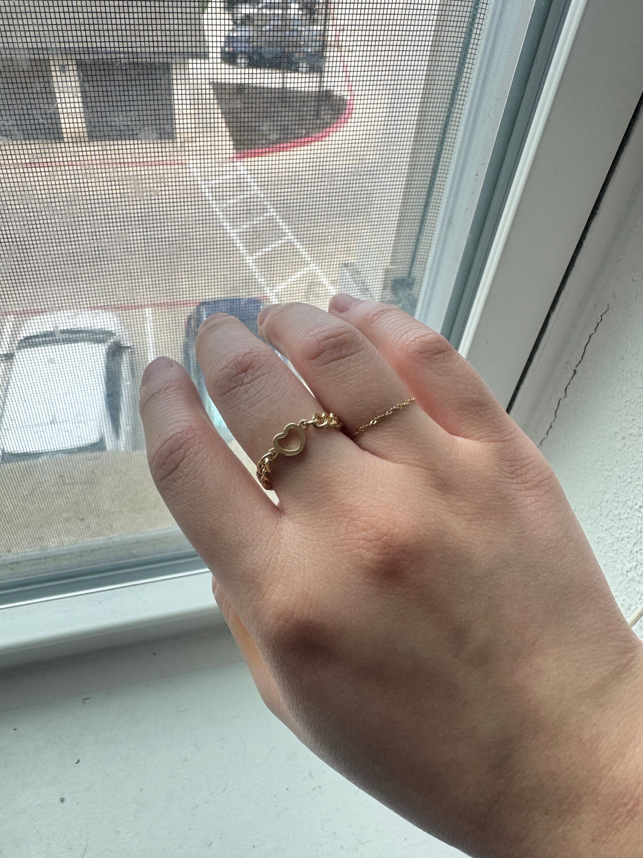 Bold Heart chain ring permanent gold chain ring minimalist dainty simple gold rings best gift for her