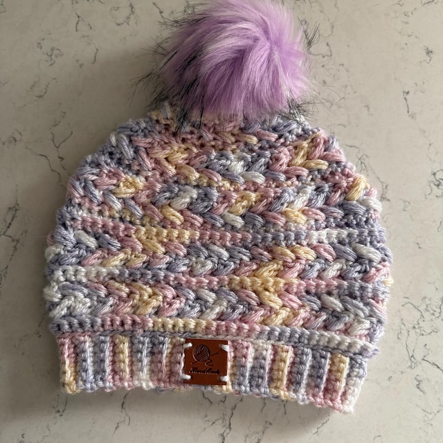 A customer's finished Wheat Stitch Beanie