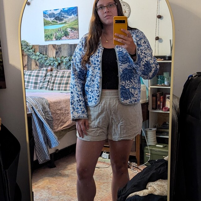 Cotton Women's Quilted Jacket Block Printed Boho Style