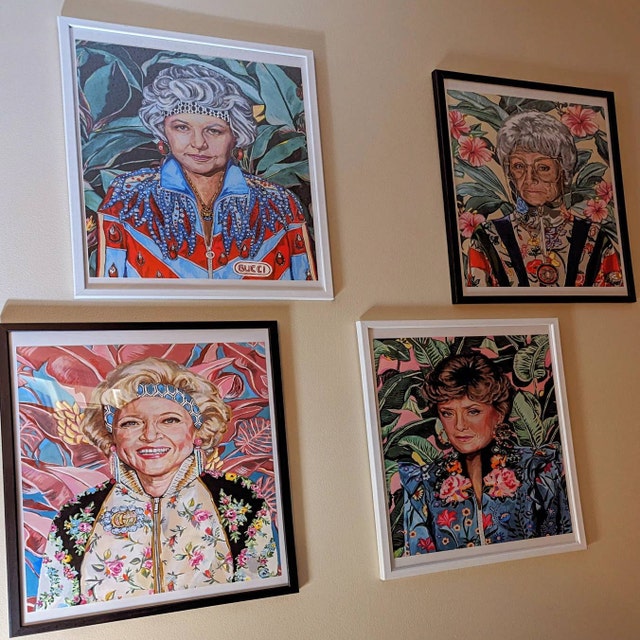 YOWEIN 80s Art Fashion Golden Girls Canvas Wall Art Prints-Bea Arthur Aesthetic Room Decor-Dorothy Zbornak Tropical Floral Posters Ready to Hang for