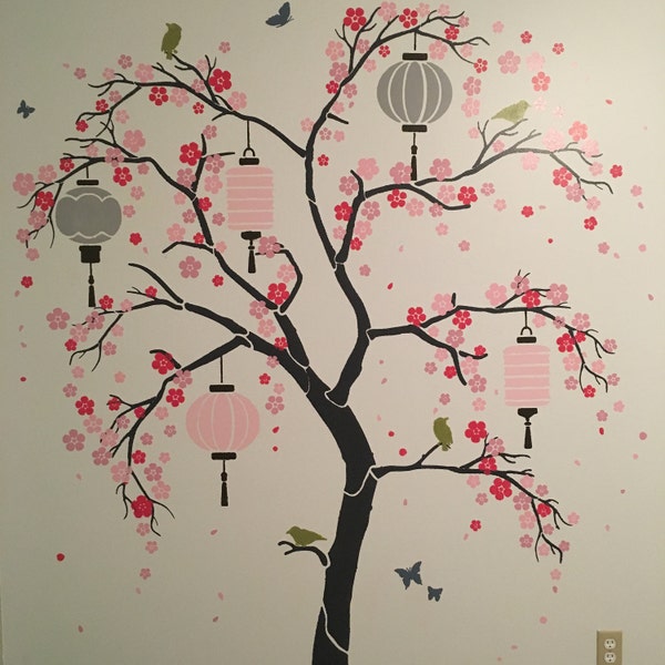 Cherry Blossom Tree Nursery Wall Stencil Pack - Wall Mural Stencils ...