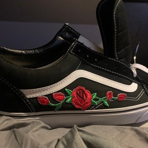 Vans Black Old Skool Red Rose Custom 