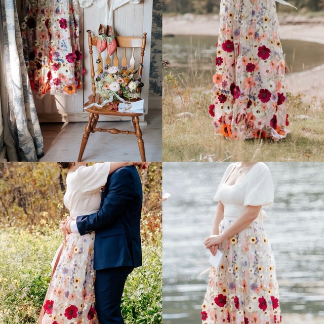 Embroidered Gown, 3D Floral Wedding Dress, Embroidered Dress Embroidered Gown, 3D Floral Wedding Dress, Embroidered Dress