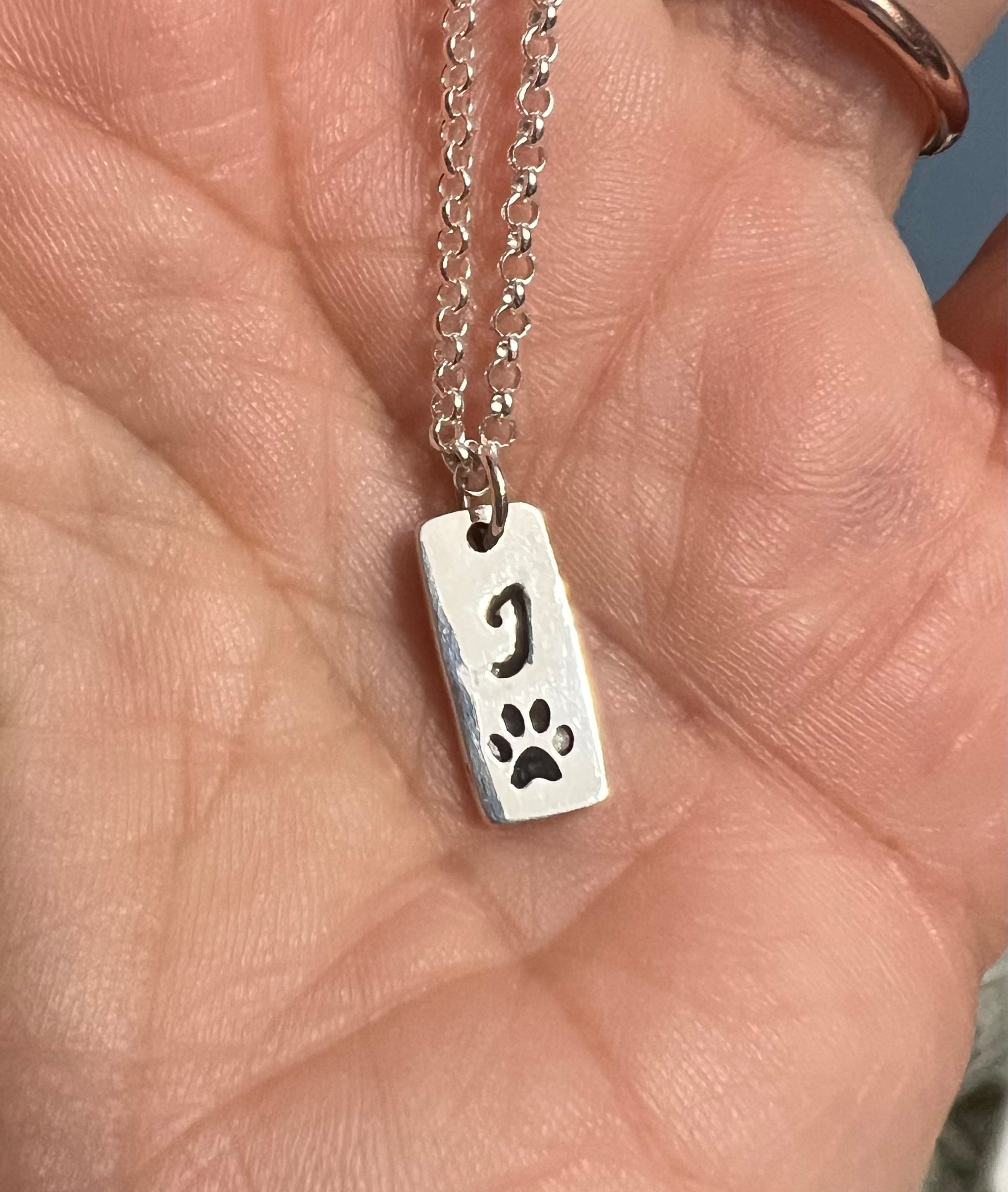 Personalized Paw Print Tag with Initial Necklace, Pet Memorial, Cat Paw, Dog Paw, Cat Jewelry, Dog Jewelry
