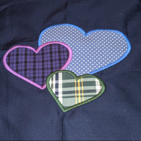 Applique Hearts Machine Embroidery Instant Download Design, Trio of ...