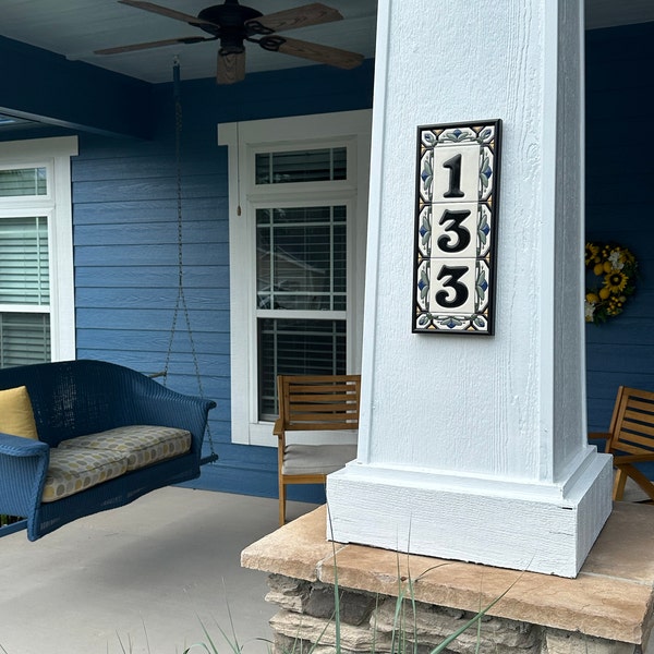 House Numbers Address Tiles, Cottage Style, Hex-flower Design, Vertical ...