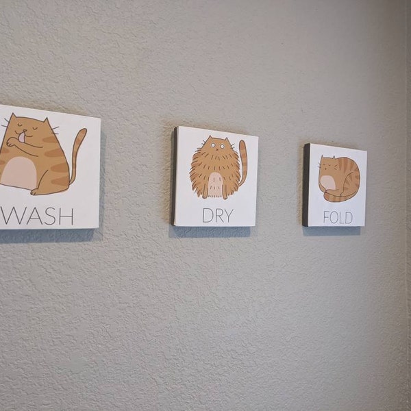 Set of 3 Orange Tabby Cat Funny Laundry Room Decor, Wash Dry Fold Signs ...