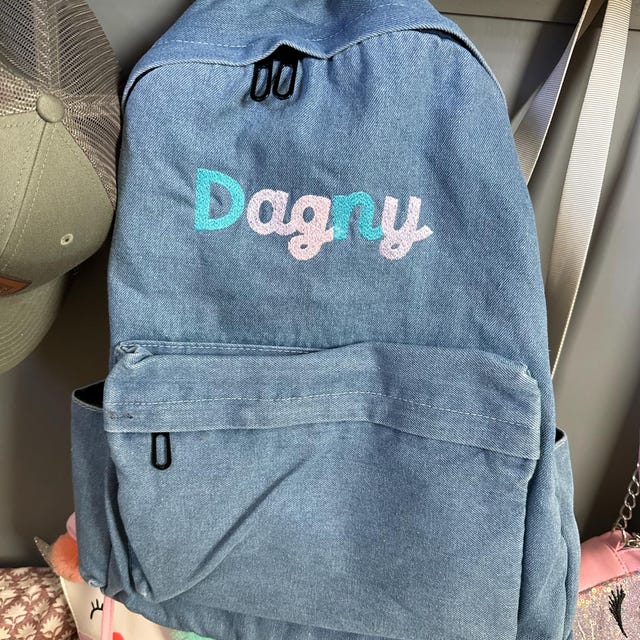 Personalized Monogrammed Embroidered Denim Name Backpack