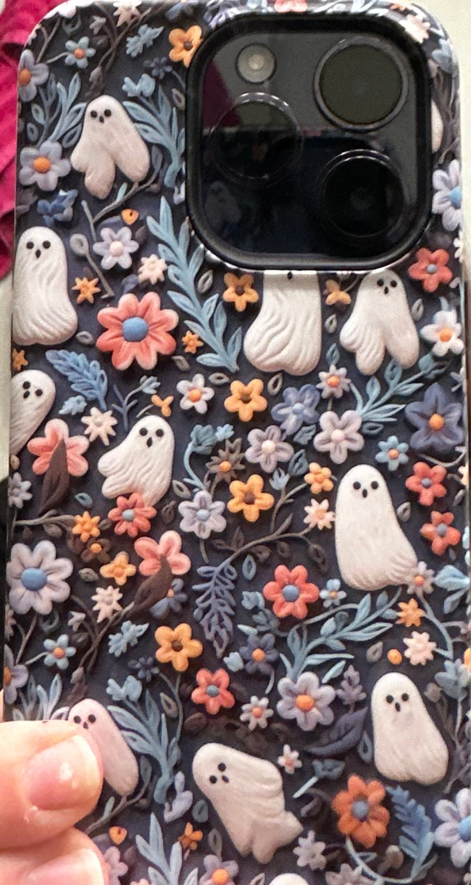Ethereal Clay Effect Ghosts and Flowers Phone Case | Spooky Ghosts Floral Phone Case | Cute Halloween | MagSafe | iPhone | Pixel | Samsung