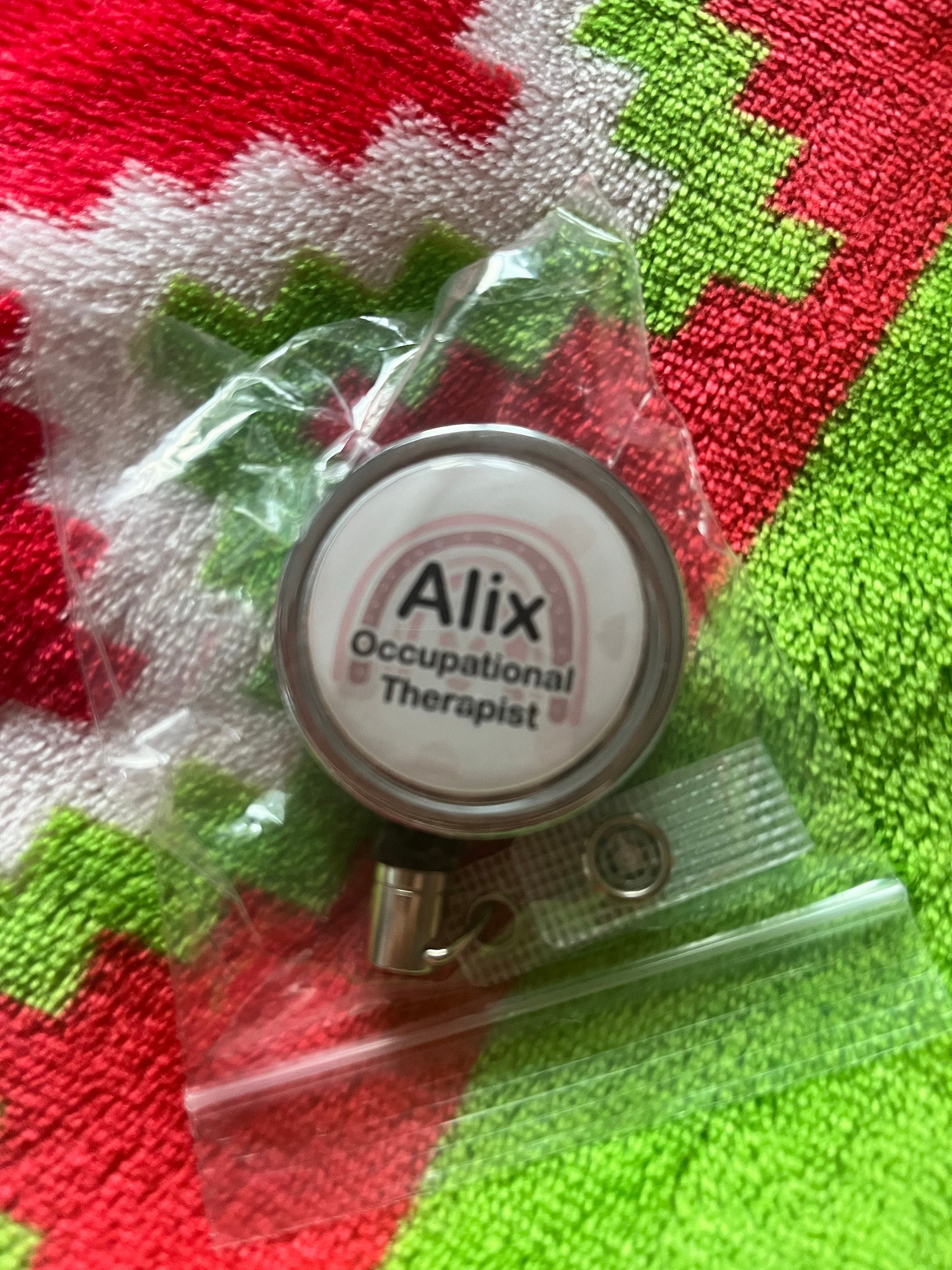 Badge nominatif et bobine d'identification avec finition en résine, personnalisé, arc-en-ciel, étudiant, infirmière, sage-femme, hôpital, crèche, école maternelle, pois