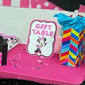 Minnie Mouse Birthday Party Sign, PINK Gift Table Sign Party Decoration ...
