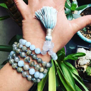thumbnail image 2 of 8mm Natural Labradorite Mala Necklace - 108 Bead Reiki Spiritual Jewelry, Gray 2 of 5