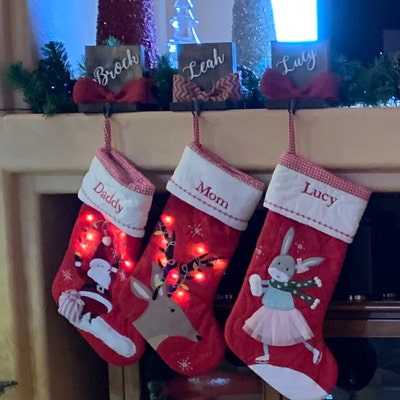 Personalized Stocking Holder, Wooden Stocking Holder for Mantle Top ...