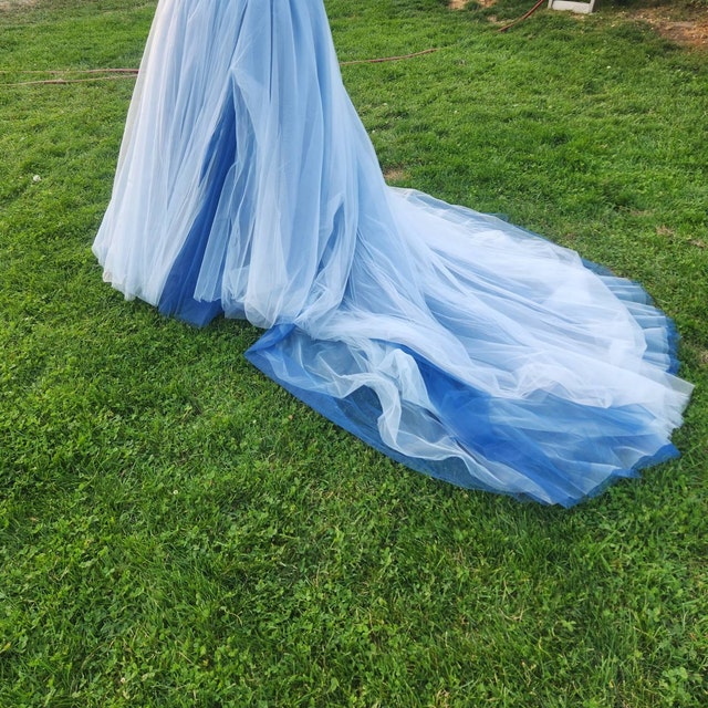 Viniodress Strapless Dusty Blue Tulle Sweet 16 Ball Gowns Wedding Dresses 231064 Custom Colors / US14
