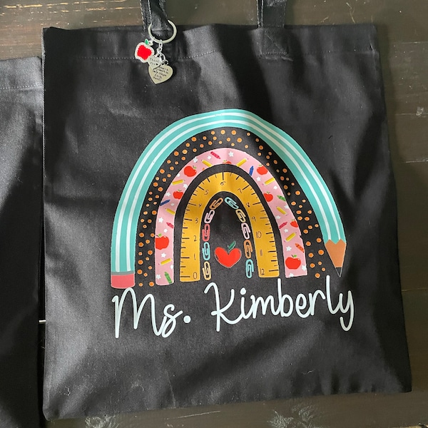 Personalized Teacher Tote Bag, Boho Rainbow Teacher Gift - Etsy