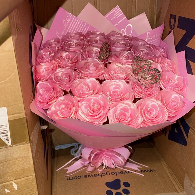 Eternal Rose Bouquet - Plain Pink With Written Wrap- Happy