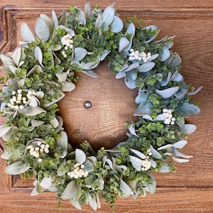 Year Round Lambs Ear Wreath, Modern Farmhouse Eucalyptus Wreath ...