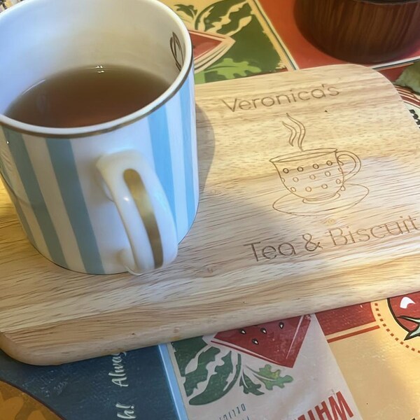 Personalised Engraved Wooden Tea & Biscuit Board — Custom Serving Tray, Gift Idea, Laser Engraved