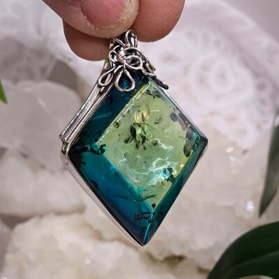 White Baltic Amber Drop Pendant, Natural Amber and Sterling Silver