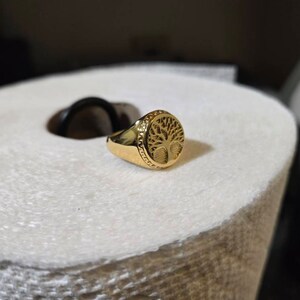 Mens Ring Gold Tree of Life Ring - Signet Ring Mens - Large Pinky