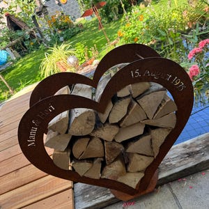 D&L Lasertec Kaminholzkorb-Set In Herzform – Edelrost, Metall – Deko Für Garten & Terrasse – Set M+S+XS