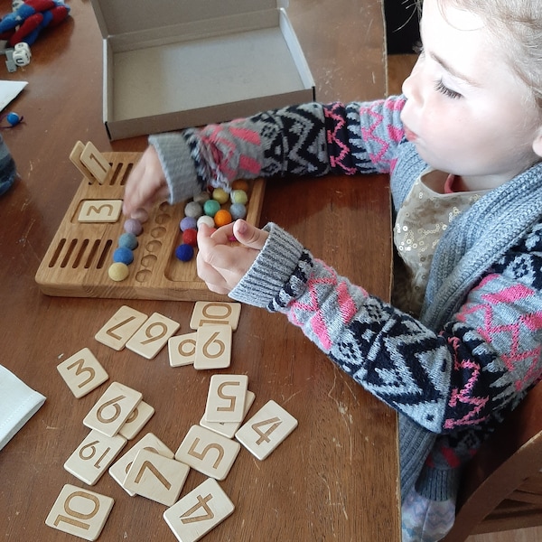Montessori Math Counting Board With Number Cards 0-20 Educational Toy ...