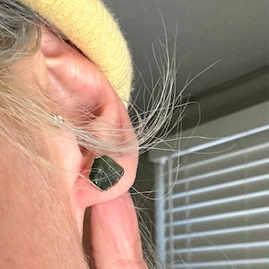 Customer photo from Sarah Hollis, Raw Emerald Stud Earrings, May Birthstone Natural Emerald