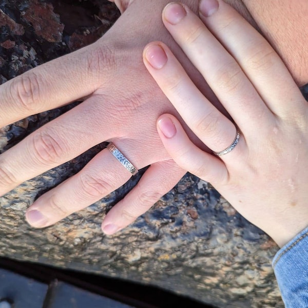 Sterling Silver Wedding Ring Set Floral Wedding Ring Set Patterned