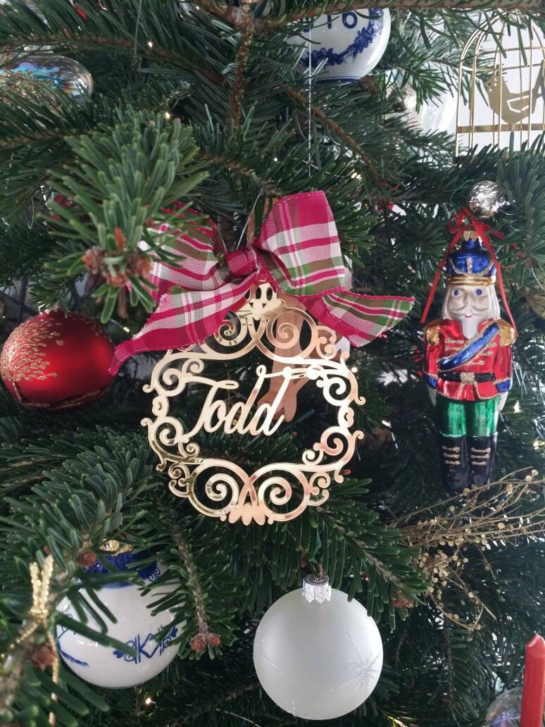 Personalized Christmas name bauble Custom ornament Tree decorations Gold mirror acrylic baubles Hanging home decor Personalised gift for her