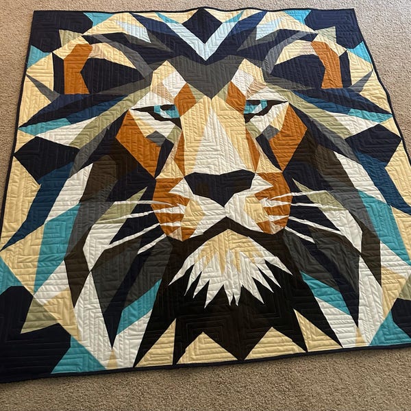 Lion FPP Quilt Pattern: Modern FPP • Animal Patchwork Quilt Block • FPP ...
