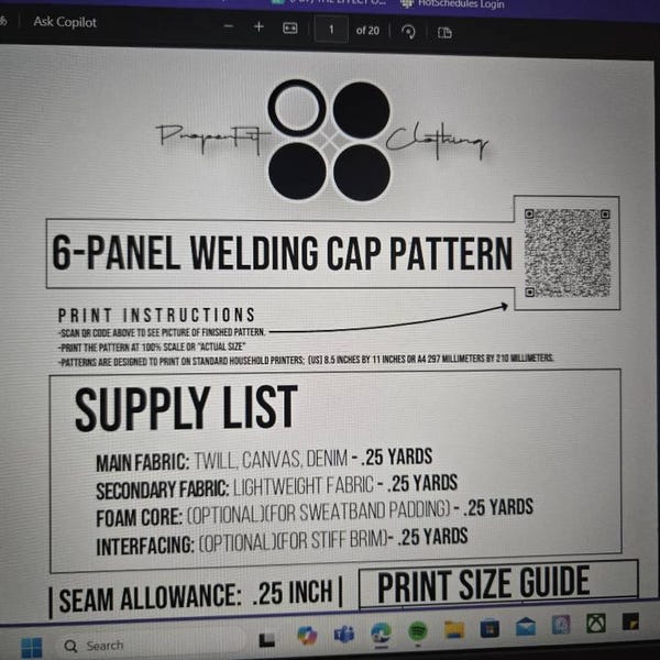 Welding Cap Sewing Pattern: Easy DIY 6-panel Welder's Hat (PDF Pattern ...