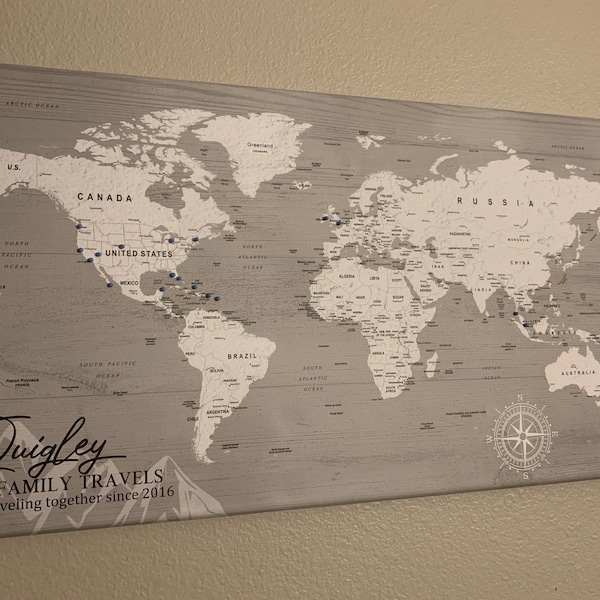 Personalized Push Pin World Map Canvas: Rustic Travel Tracker - Etsy