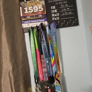 PR Race Bib and Medal Holder on Chalkboard 5K, 10K, Half, & Full 