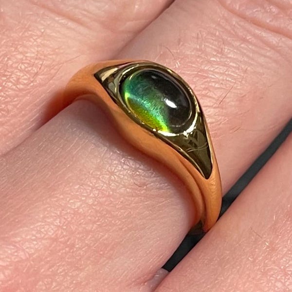 HONEYCAT Signet Mood Ring - Color Changing Stone, 18k Gold/Rose Gold/Silver Plated, Sizes 5-10