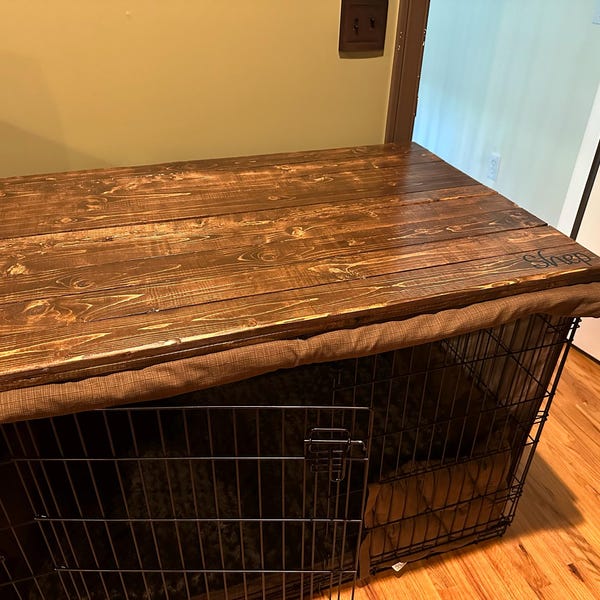 Image showcasing Wooden Dog Crate Topper: Pet Kennel Cover, Pet Furniture - Etsy