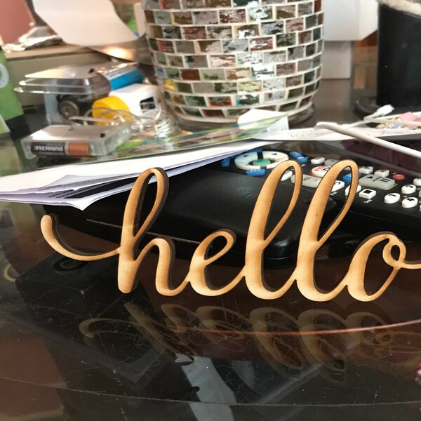 Hello Script Wood Sign -wood Sign Art, Wooden Hello, Hello Sign, Laser ...