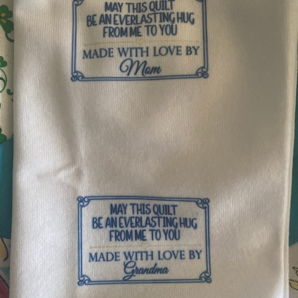 Personalized Quilt Labels - "May This Quilt Be An Everlasting Hug From Me To You" Sew-On Tags