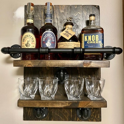 Bourbon Whiskey Rack, Reclaimed Pallet Wood and Industrial Pipe, Bar ...