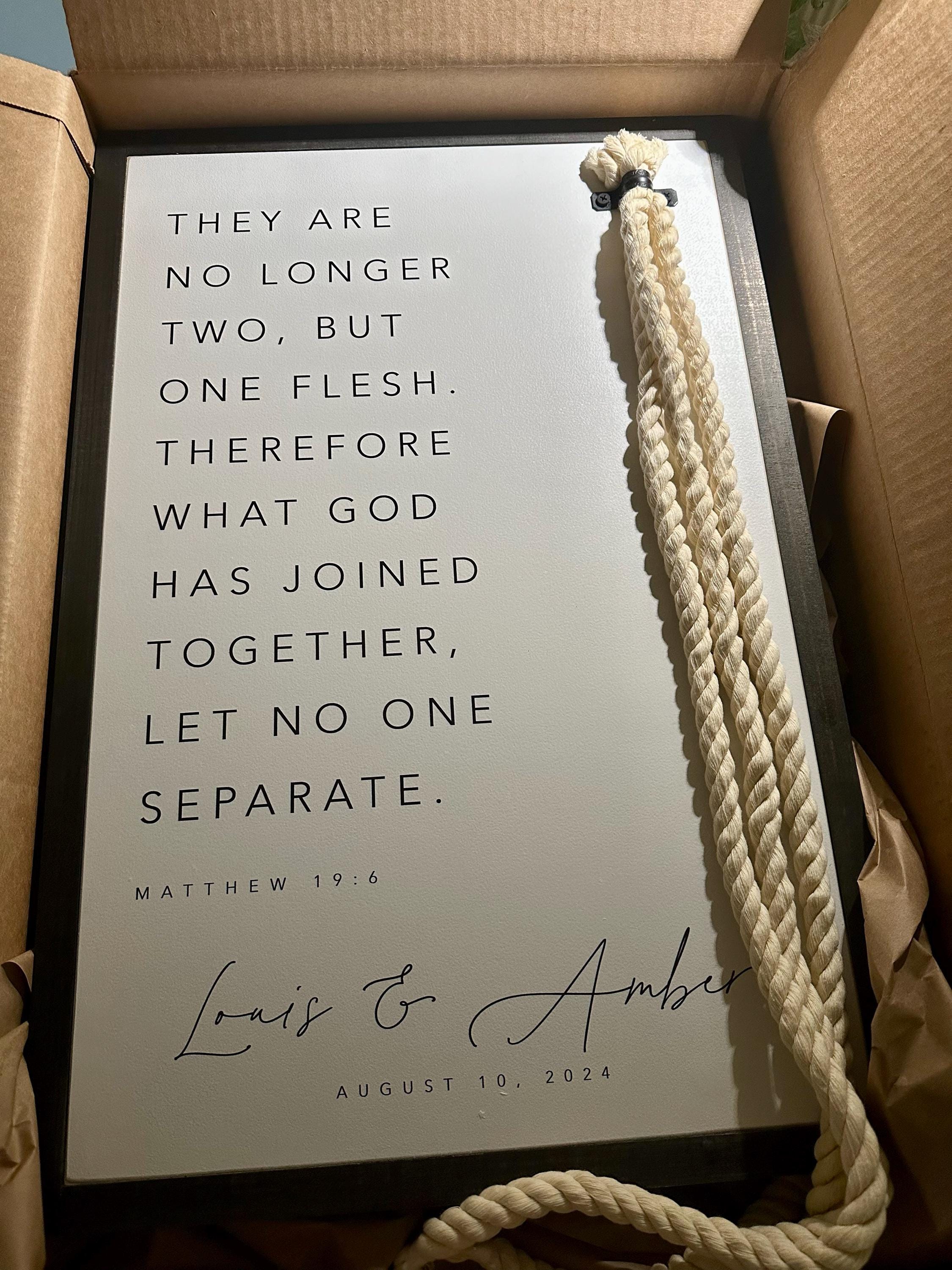 Matthew 19:6 They Are No Longer Two A Cord Of Three Strands Is Not Easily Broken Established Framed Wood Sign Wedding Unity Ceremony Gift